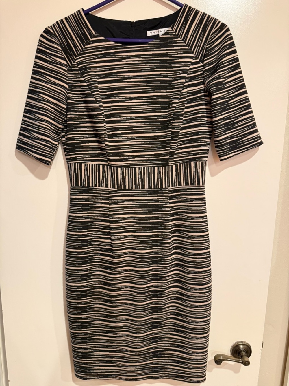 Trina Turk Brown and Cream Striped Midi Sheath Dress